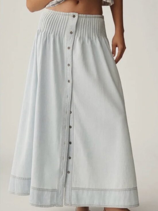 Pilcro Dresses & Skirts - Anthropologie Pintuck Basque-Waist Denim Maxi Skirt In: Denim